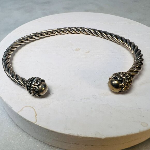 925 Sterling Unisex Twisted Cable Cuff Bracelet Jewelry Ornate End Caps Artisan - Picture 1 of 5